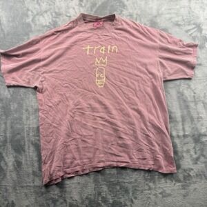Train Band Shirt Mens XL Acid Wash Concert Music Tee Mauve Color